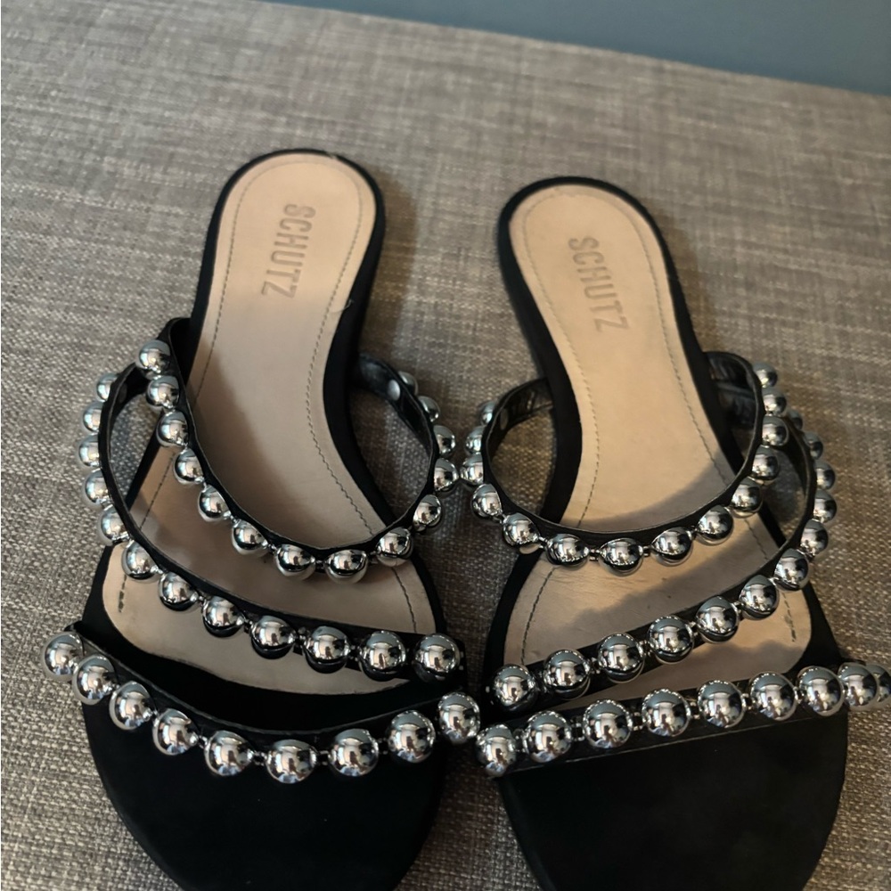 SCHUTZ Black and Silver Sandals with Metallic Embellishments - Picture 5 of 8